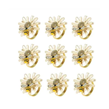 9 шт. Кольца для салфеток с подсолнухом в ромашке, золотые держатели для салфеток пчелы для формального или повседневного декора обеденного стола