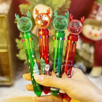 Рождественские украшения Креативная мультяшная рождественская шариковая ручка Красочная пресса 10 цветная ручка Студенческие канцелярские товары Подарок оптом