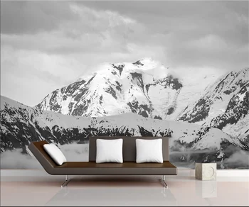 Пользовательские фотообои Скандинавский стиль Черно-белый снег гора гостиная фон украшение стены 3d обои фреска