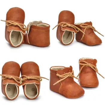 Новорожденный Мальчик Девочка Кроватка Обувь Малыш Кожаные кроссовки с мягкой подошвой Prewalker Размер 0-18M