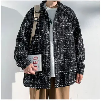 2023 Зимняя новая мода Мужская куртка с лацканом гусиной лапки Корейский свободный пиджак оверсайз с длинными рукавами
