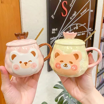 INS Корейская милая керамическая чашка Little Bear Crown Персонализированная творческая тенденция Кофейная чашка Мультяшная кружка с животными