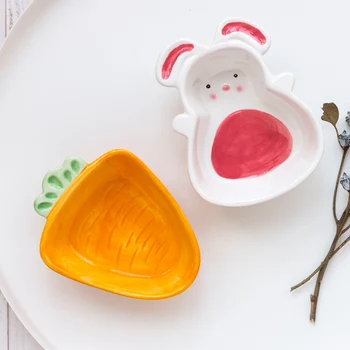  Милая мультяшная мультяшная кролик морковный градус керамическая миска для детей салат миска обеденная миска ложка набор керамическая чаша ручной работы для ребенка