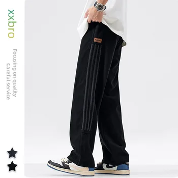 Свободные прямые брюки в американском стиле с широкими штанинами и шнурком мужские повседневные брюки контрастного цвета мужские