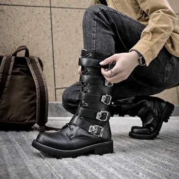 Мужская обувь Мужская кожаная мода Высокая обувь All-match для мужчин Мотоциклетные ботинки Роскошный бренд Пустыня Тактические военные ботинки Man
