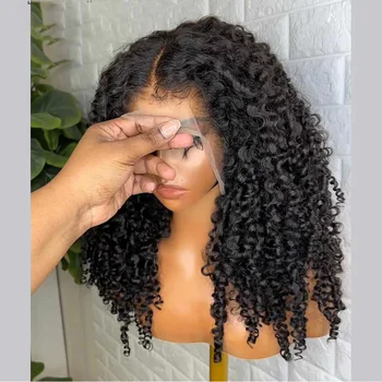 Мягкий 26-дюймовый бесклеевой черный длинный 180% плотности извращенный кудрявый глубокий кружевной передний парик для чернокожих женщин детские волосы предварительно выщипанные ежедневный косплей