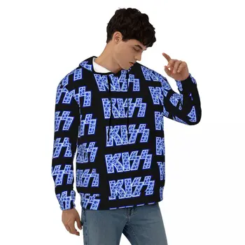 Kiss Band Свободные толстовки Пара Синие Губы Логотип Уличная Одежда Пуловер Толстовка с капюшоном Осень Эстетика Удобные толстовки Большой размер