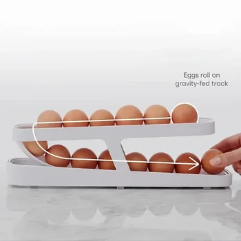 Держатель для яиц Ящик для хранения Автоматическая прокручивающаяся стойка Лоток для яиц Кухонная корзина Контейнер Органайзер Rolldown Холодильник Диспенсер