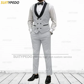 Светло-серый мужской костюм Жилет Брюки 2 шт. Slim Fit Выпускной свадебный костюм Жилет Комплект 2023 Формальные смокинги для мужчин ( Жилет + брюки )