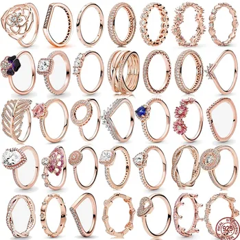 Горячая продажа серия колец из розового золота 925 пробы из стерлингового серебра циркон кольцо в форме сердца, корона-подвеска, женский ослепительный ювелирный подарок