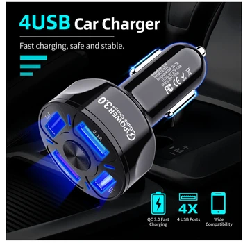 Автомобильное зарядное устройство Quick Charge 3.0 Быстрый автомобильный прикуриватель для iphone 11 Samsung Huawei Xiaomi 4 порта Автомобильное USB-зарядное устройство