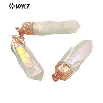 WT-P1737 Оптовая продажа, мода, розовое золото, кристалл, кварцевая подвеска, натуральная аура, ангельский цвет, случайная форма, необработанный камень, кулон
